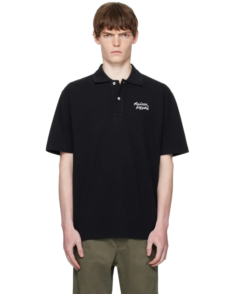 Kitsuné Black 'Maison Kitsuné' Handwriting Comfort Polo O197