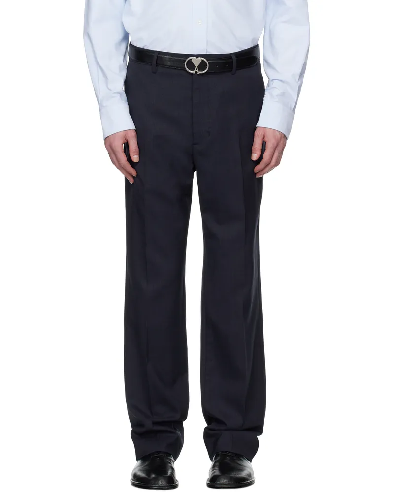 AMI Paris Navy Straight Fit Trousers 4011