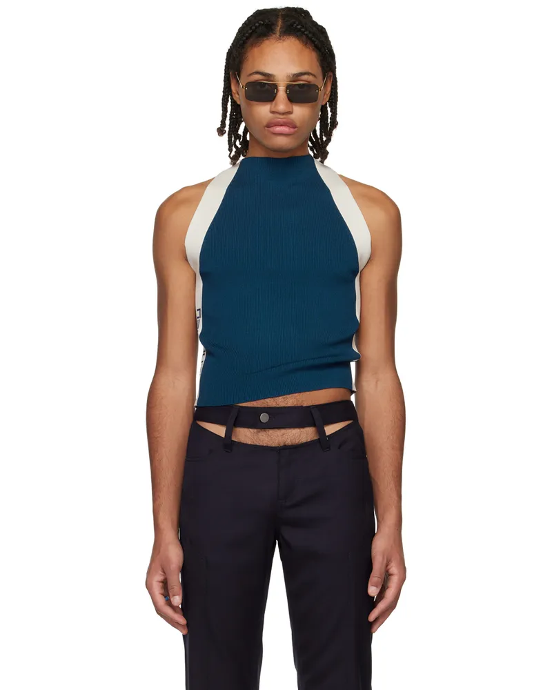K.NGSLEY SSENSE Exclusive Navy Banded Tank Top White