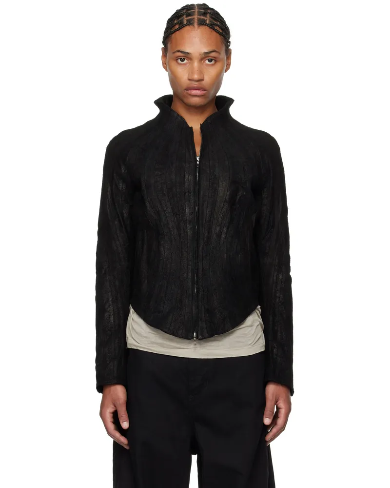 Julius Black Warped Leather Jacket Black