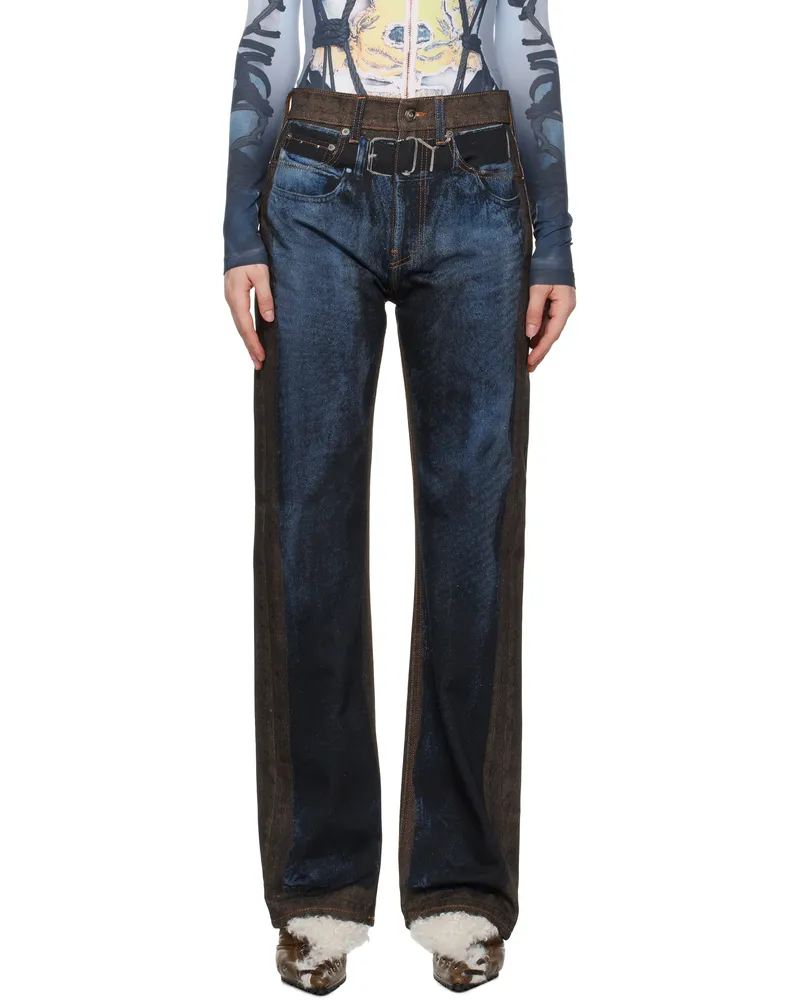 Y/PROJECT Blue & Brown 'YP' Trompe L'oeil Jeans Blue