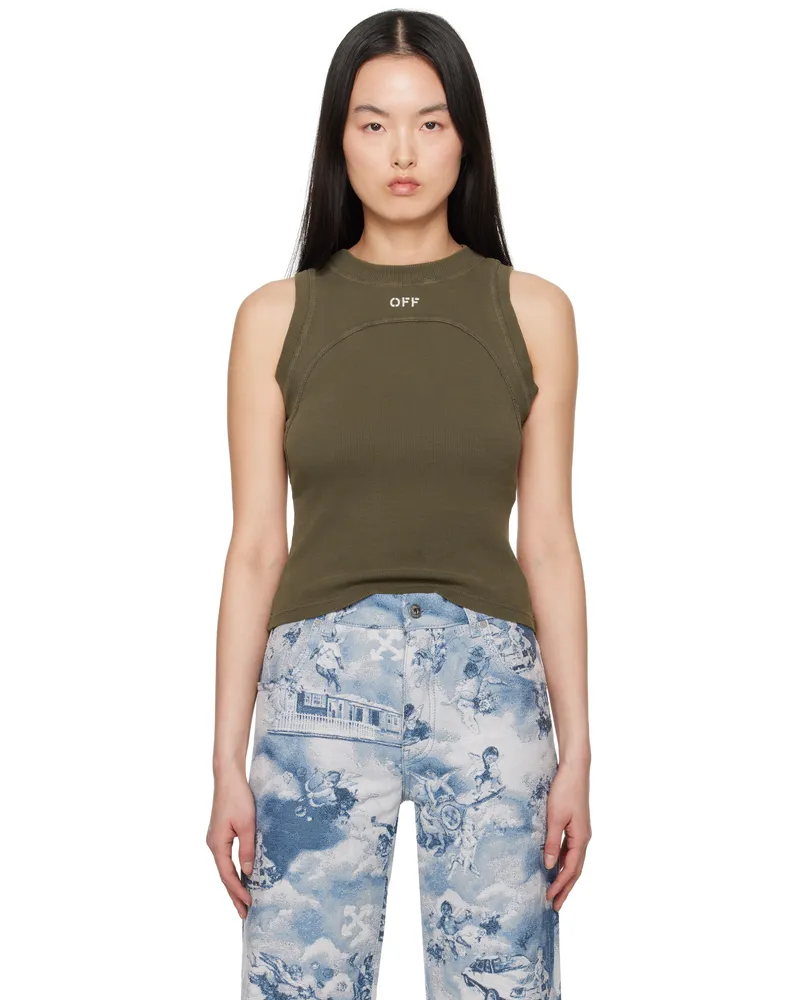 OFF-WHITE Green Off Stamp Rib Round Tank Top Washed