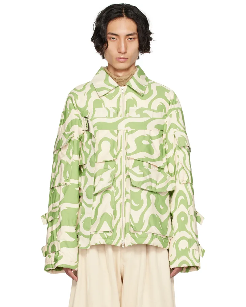 Dries van Noten Beige & Green Cargo Pockets Jacket 604