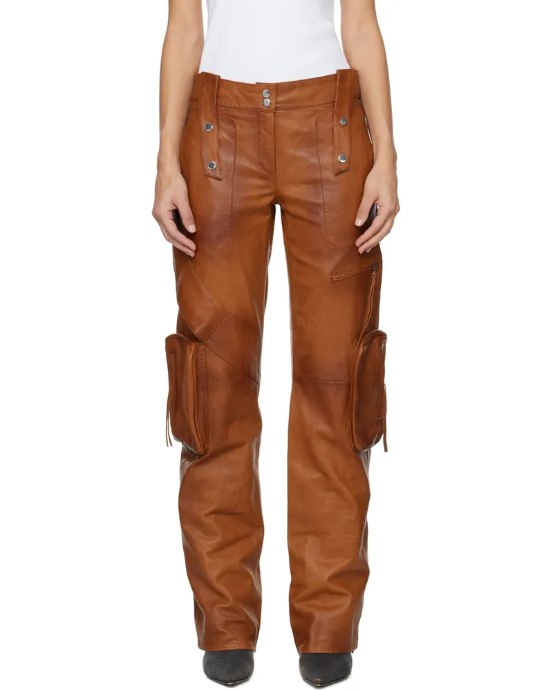 Blumarine Brown Bellows Pocket Leather Pants N0557