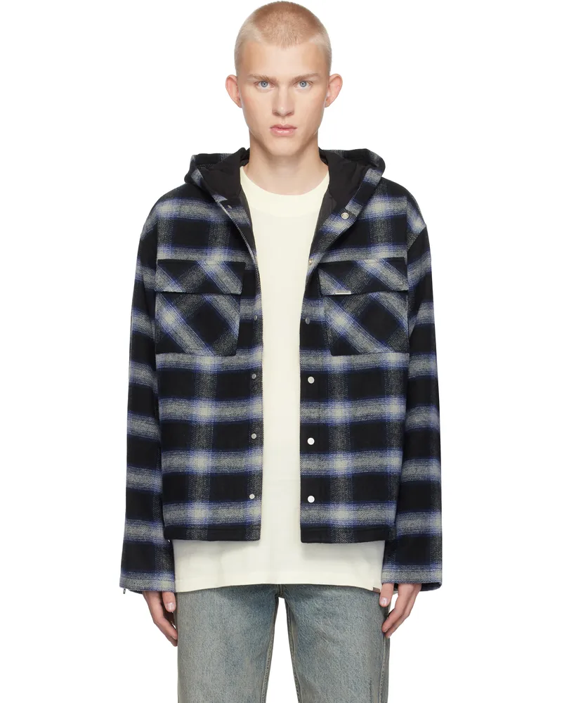 REPRESENT Black & Navy Hooded Overshirt Jacket Midnight