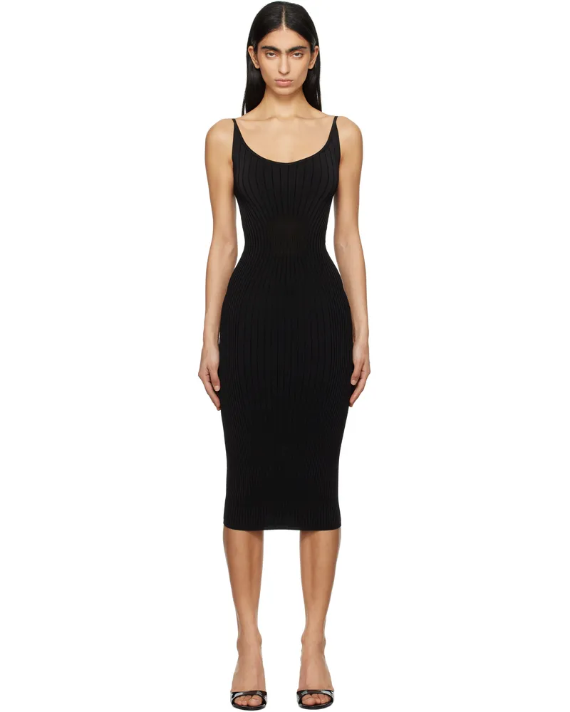 Thierry Mugler Black Sculpting Knit Midi Dress 1999