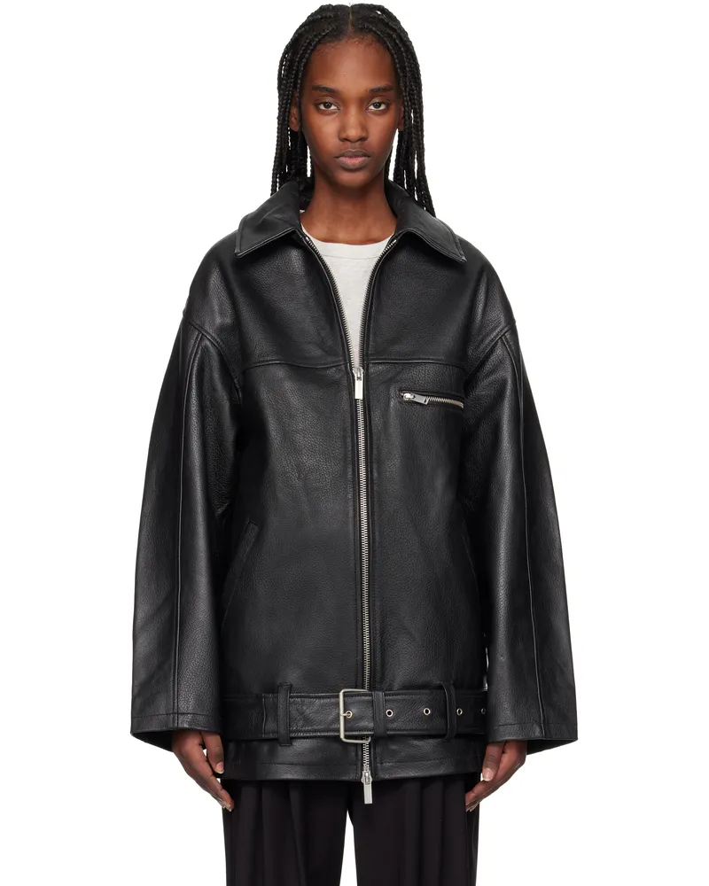 ROTATE Birger Christensen Black Oversize Leather Jacket 100