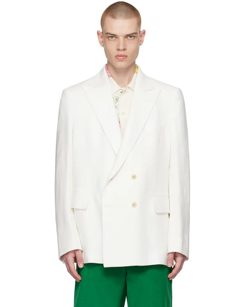 BODE White Double-Breasted Blazer Ivory