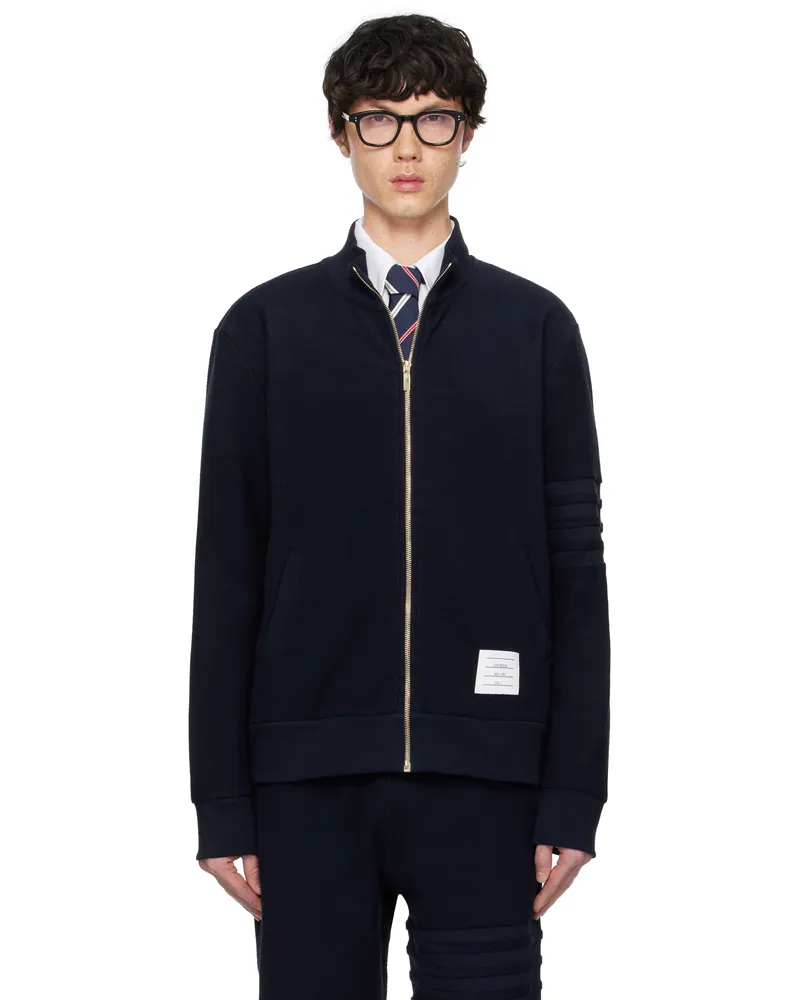 Thom Browne Navy Zip Up Funnel Neck Jacket 415
