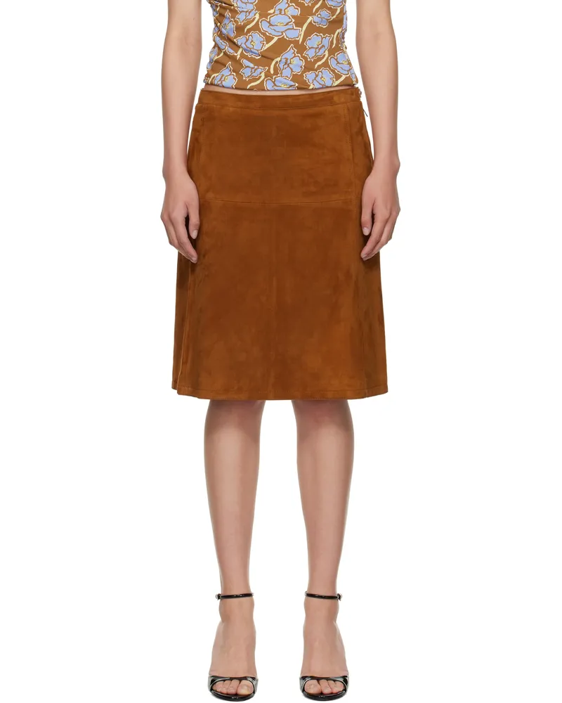 Versace Brown Zip Suede Midi Skirt 1ng80-tobacco