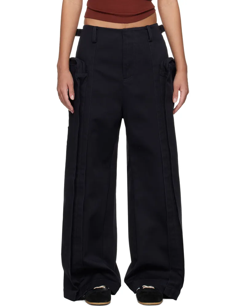 Fax Copy Express Black Vertical Pocket Cargo Pants Black