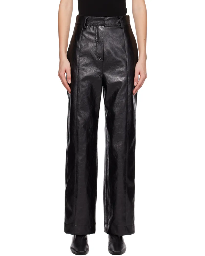 LVIR Black Cracked Faux Leather Trousers Black