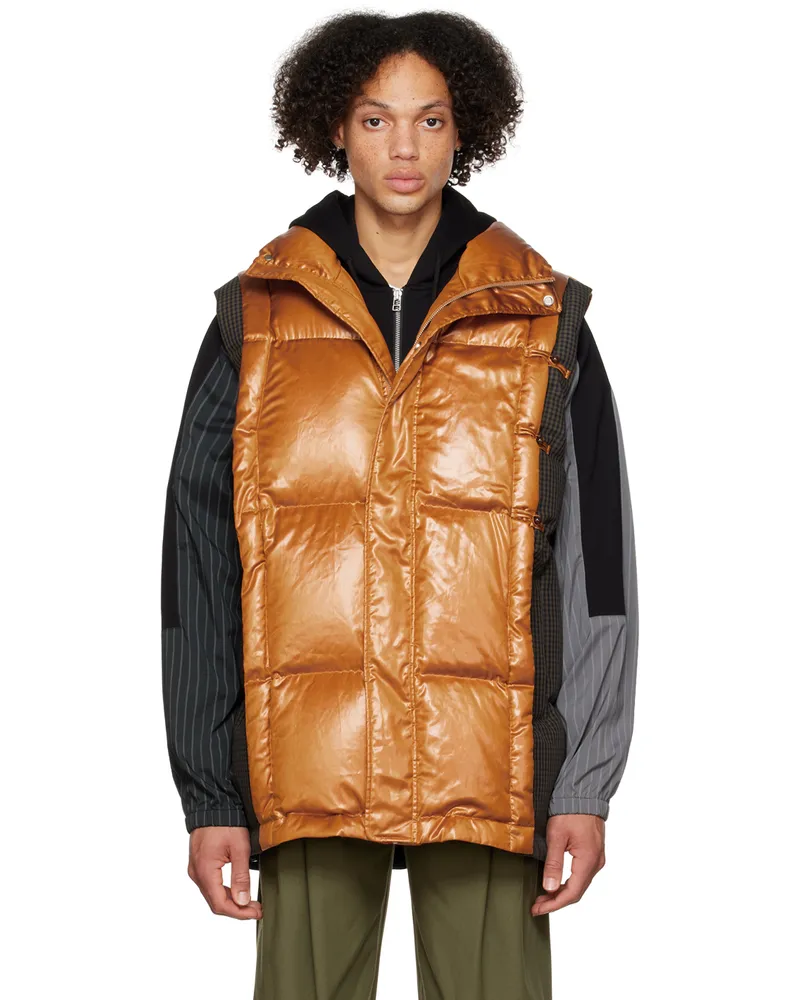 Feng Chen Wang Tan & Gray Deconstructed Down Vest Orange