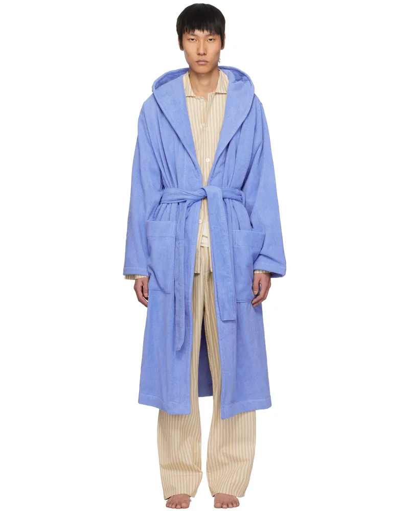 TEKLA Blue Terry Hooded Bathrobe Clear
