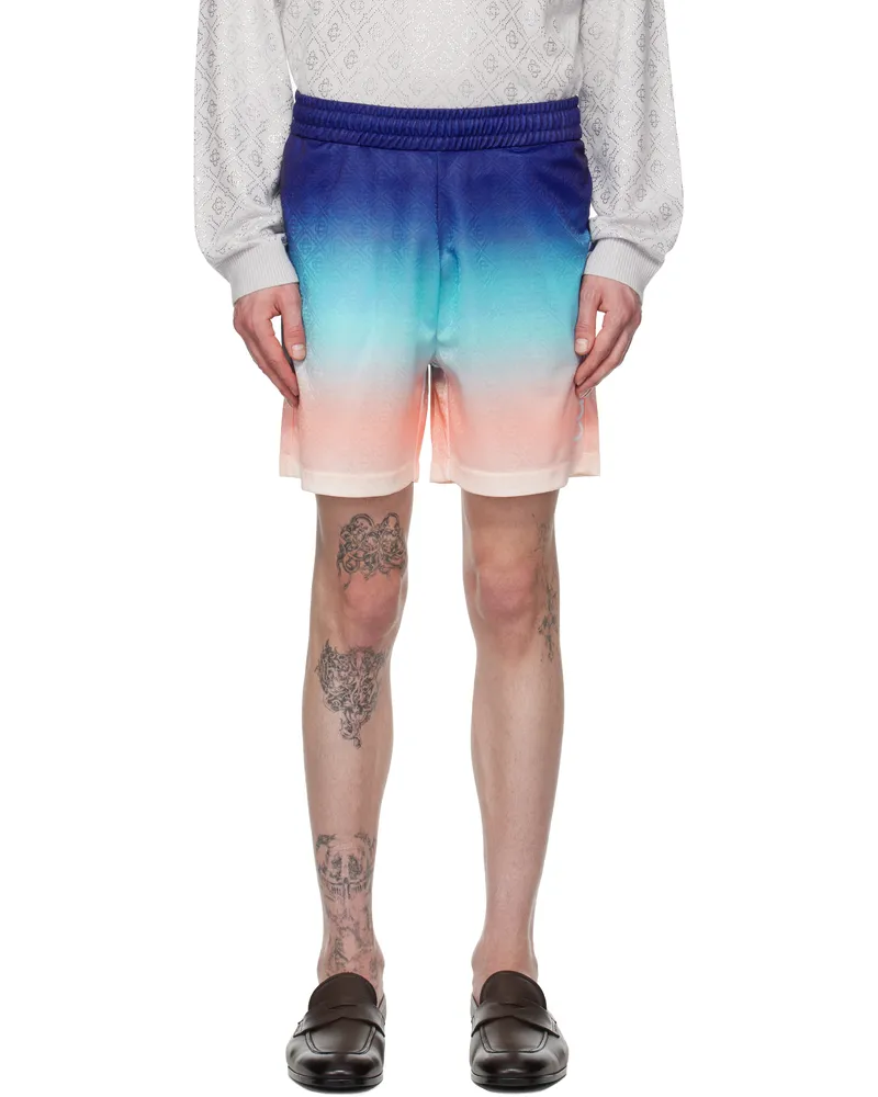 Casablanca Paris Navy & Pink Gradient Football Shorts Blue