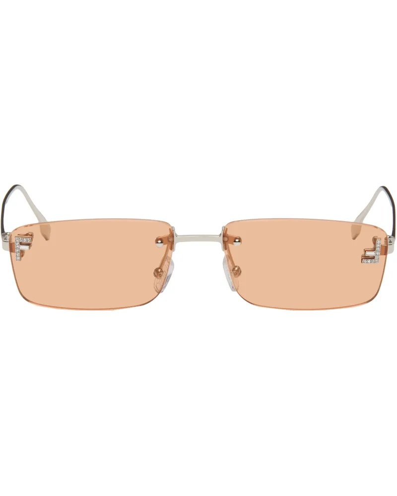 Fendi Silver & Orange 'Fendi First' Crystal Sunglasses Shiny