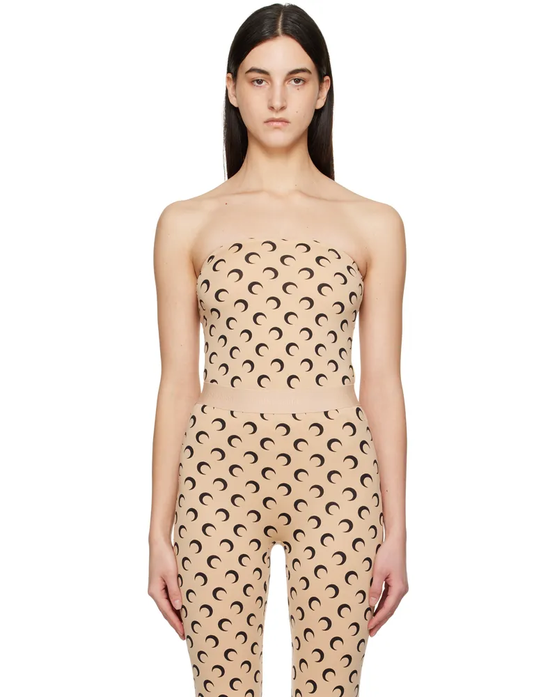 Marine Serre Beige Moon Printed Jersey Second Skin Tube Top Ta10
