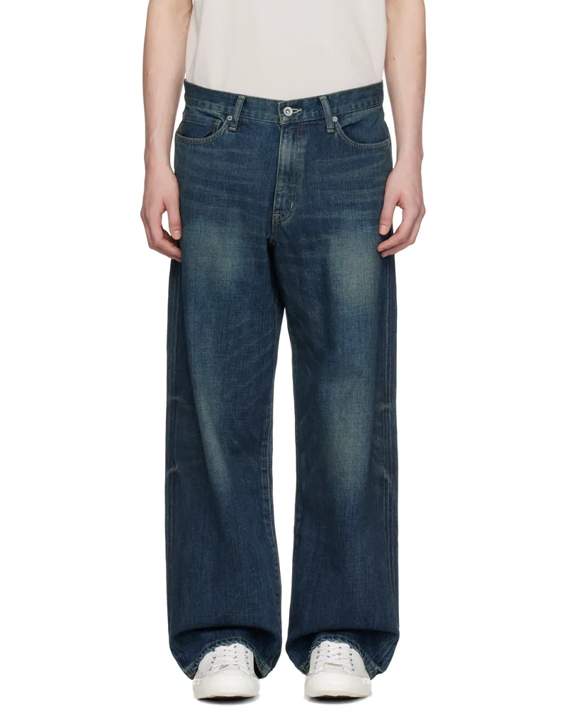 Neighborhood Blue Washed Denim DP Wide Jeans Indigo