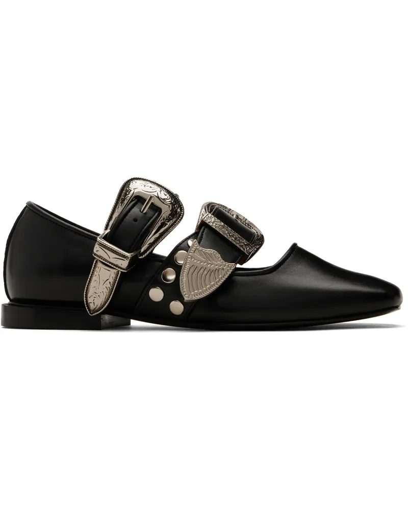 Toga SSENSE Exclusive Black Metal Leather Ballerina Flats Black