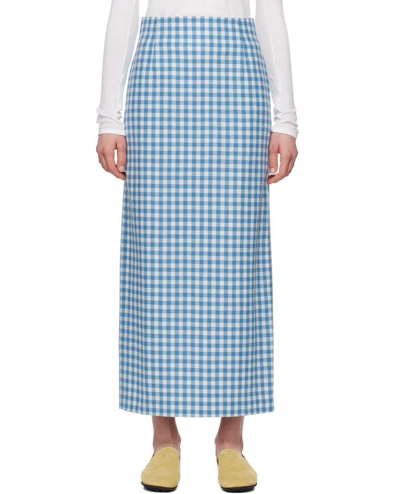 AURALEE Blue & White Airy Smooth Cashmere Maxi Skirt Light