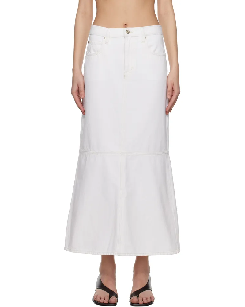 Frame Denim White 'The Flounce' Denim Midi Skirt Aucl