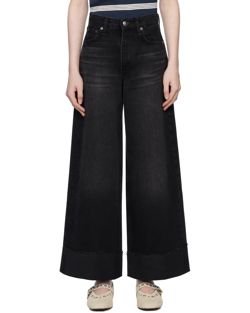 Rag & Bone Black Sofie Ankle Wide Leg Jeans Blair