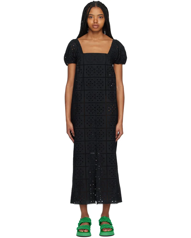 Ganni Black Puff Sleeve Midi Dress 099