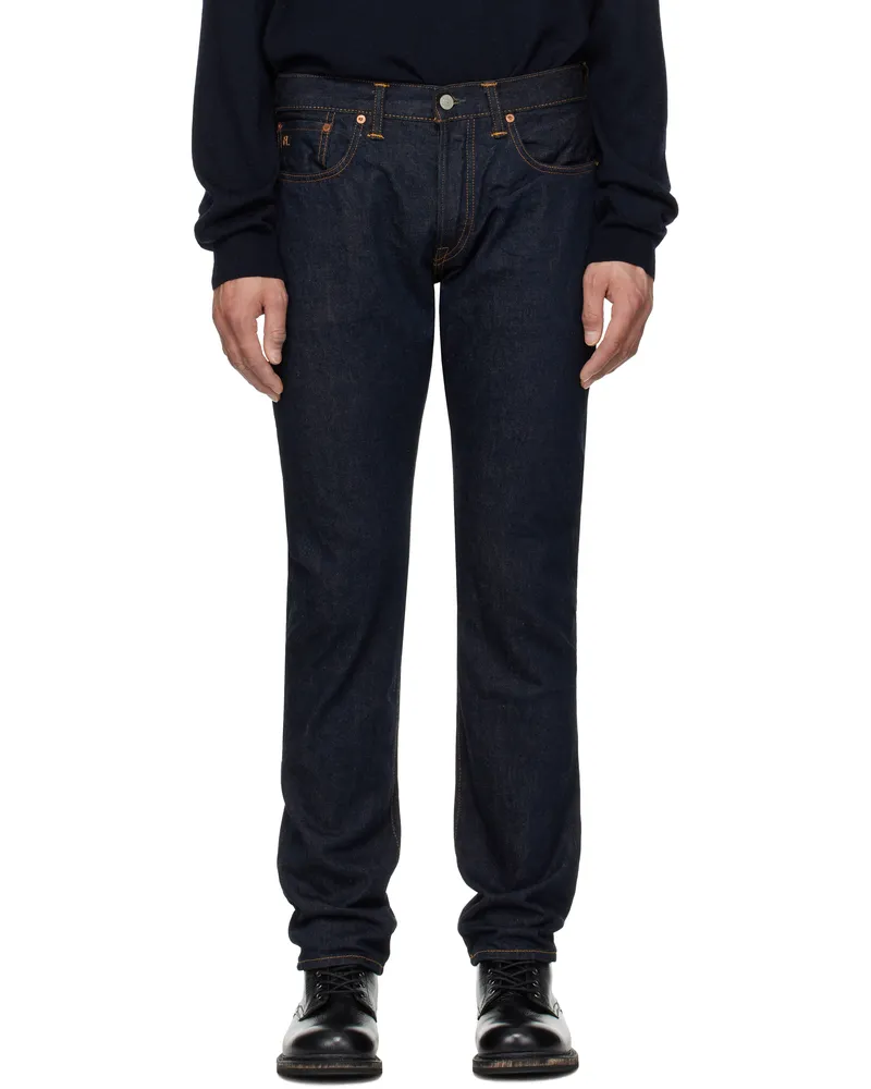 RRL Navy Slim Fit Once-Washed Selvedge Jeans Once