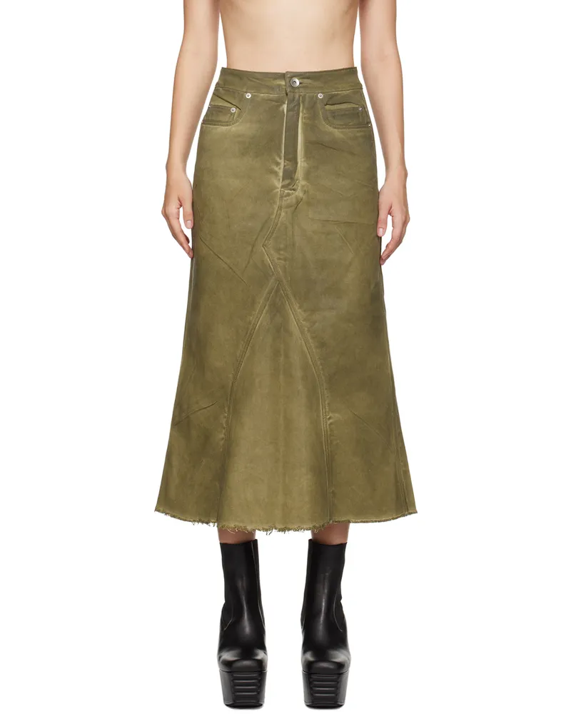 DRKSHDW by Rick Owens Khaki Godet Denim Midi Skirt 85