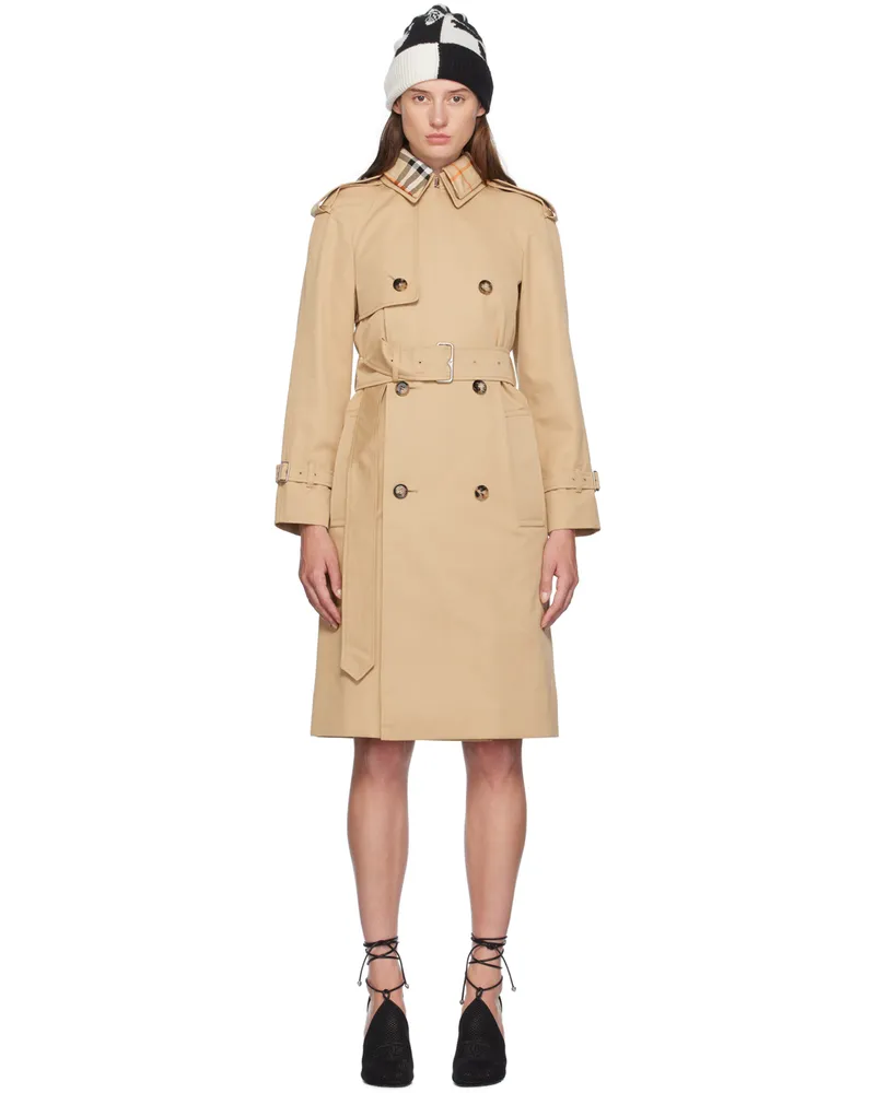 Burberry Beige Vintage Check Collar Trench Coat B8626