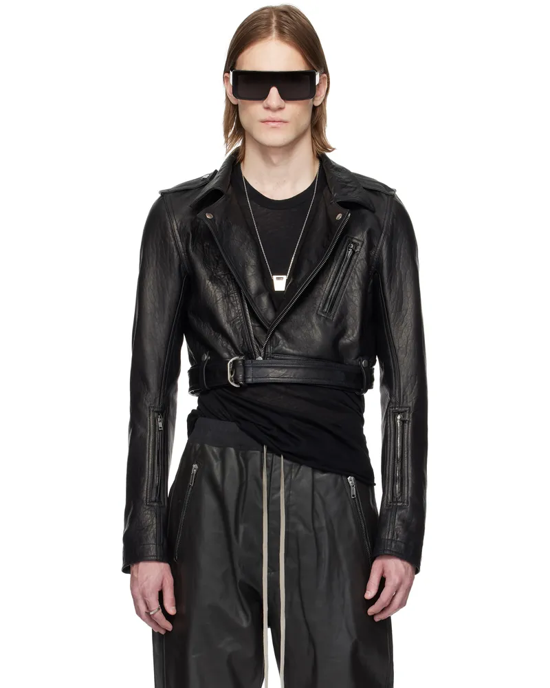 Rick Owens Black Hollywood Cropped Luke S Stooges Leather Jacket 09