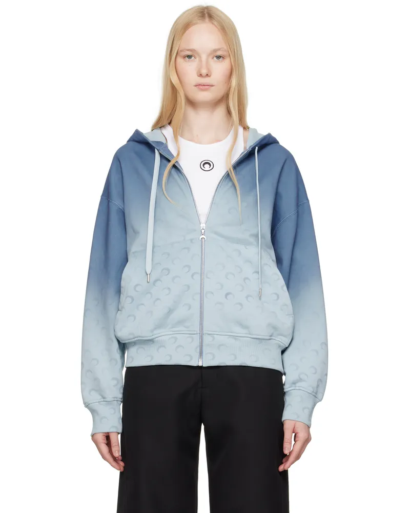 Marine Serre Blue Moon Faded Fleece Zipped Hoodie Bl05