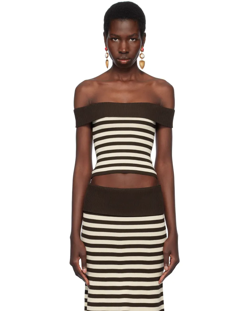 Frankies Bikinis Brown & Off-White Bella Hadid Edition Tucker Knit Top Cowboy