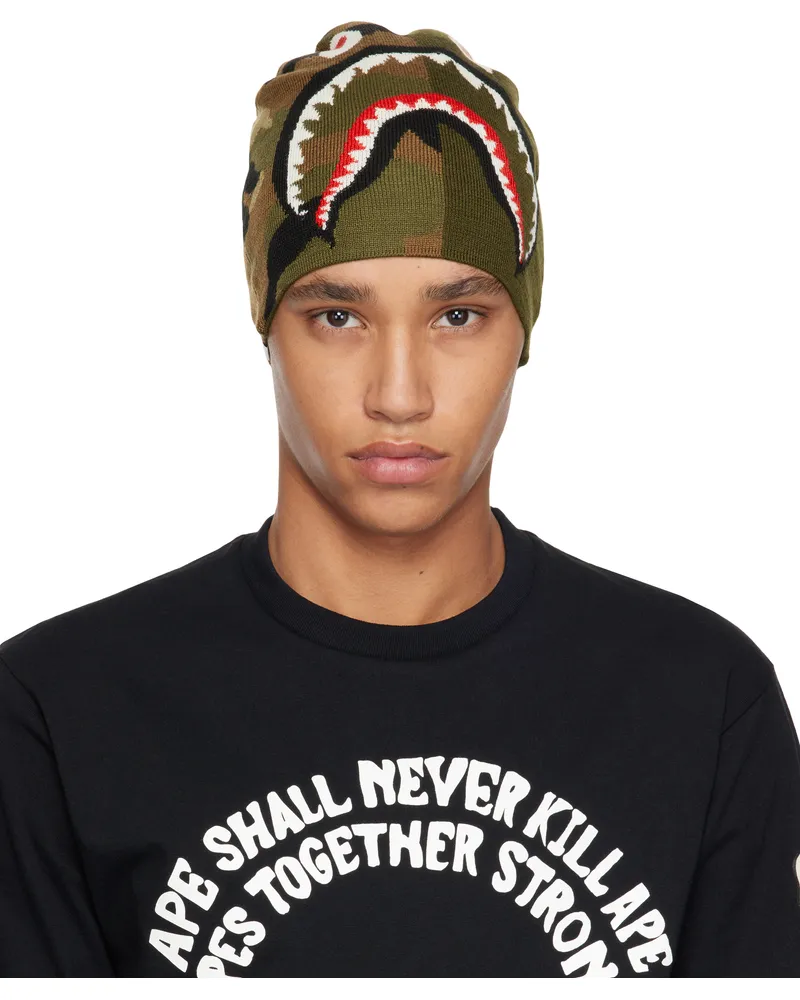 BAPE Green 1st Shark Knit Beanie Old-olive