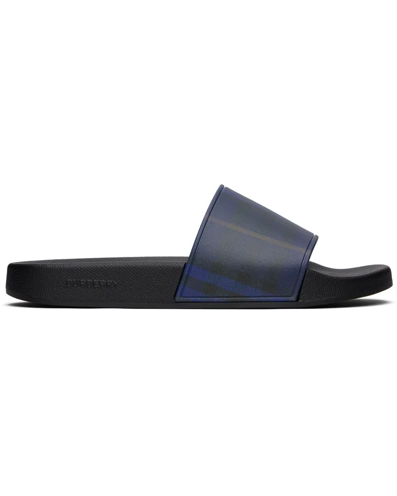 Burberry Navy Check Pool Slides Midnight