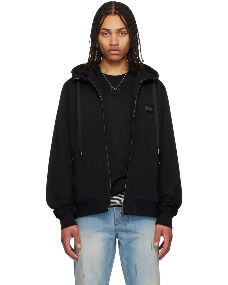 Dolce & Gabbana Black Jersey Zip-Up Hoodie Nero