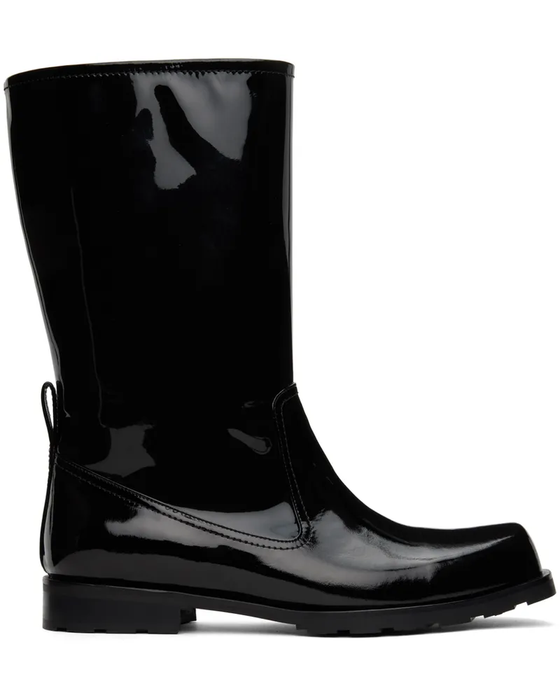 WE 11 DONE Black Enamel Combat Boots Black