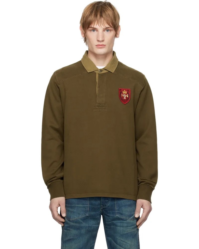 RRL Khaki Crest-Patch Jersey Rugby Polo Olive