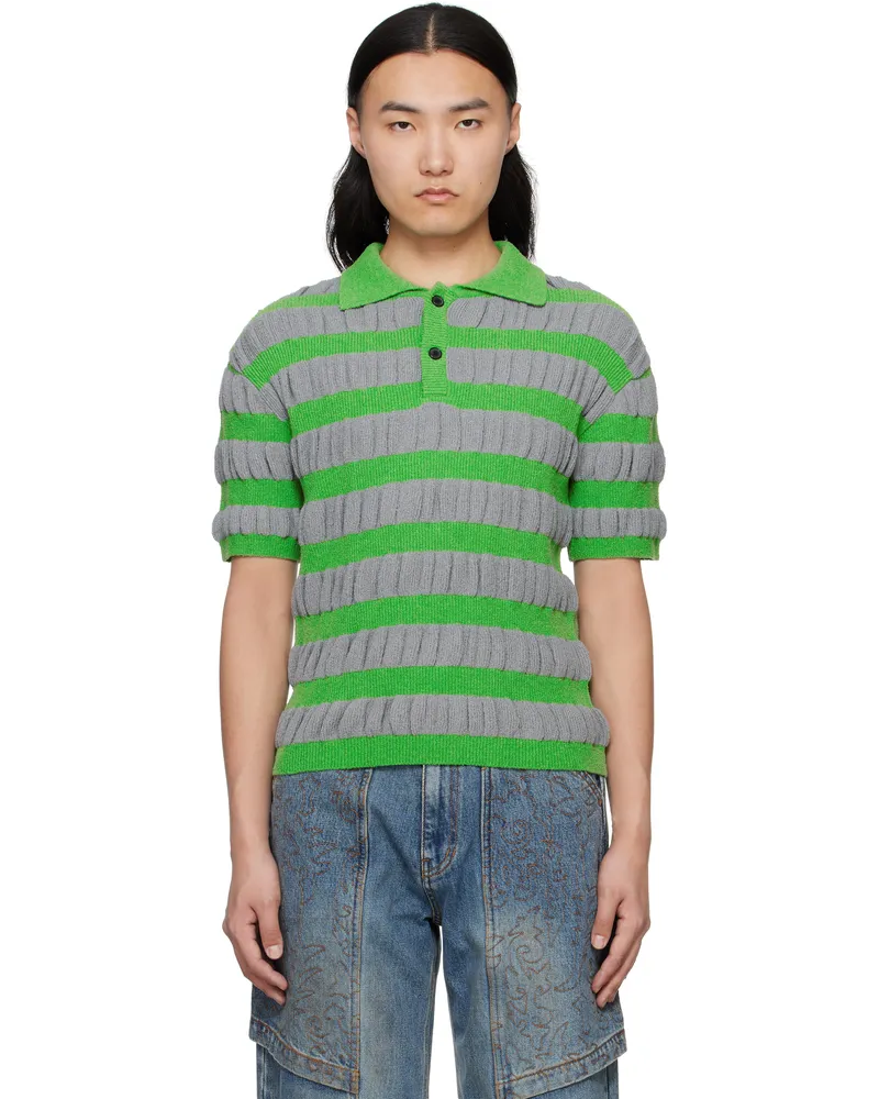 Andersson Bell Gray & Green Bubble Stripe Polo Grey