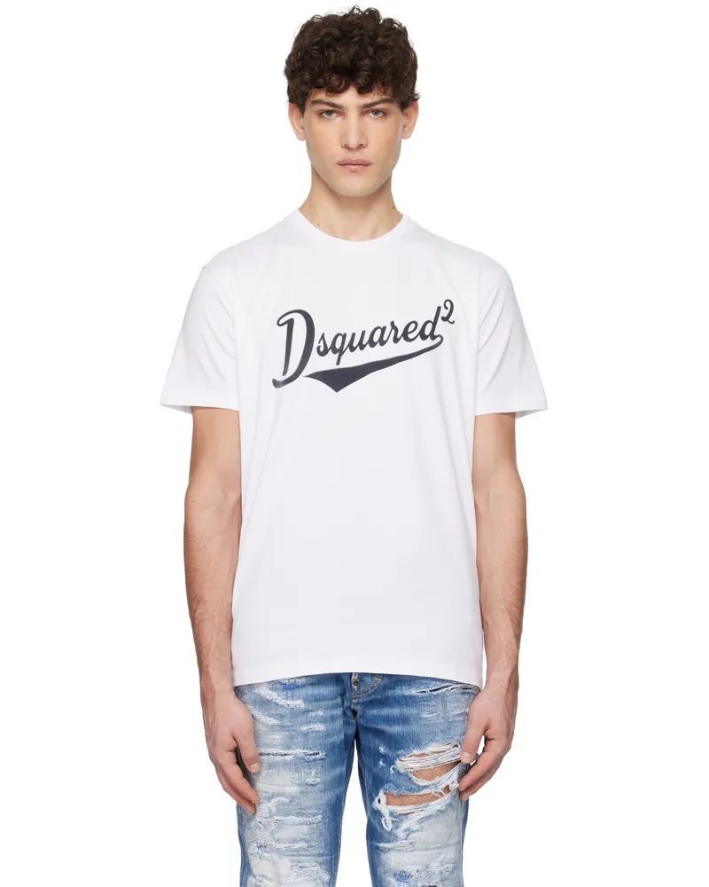 Dsquared2 White Cool Fit Velvet Logo T-shirt 100
