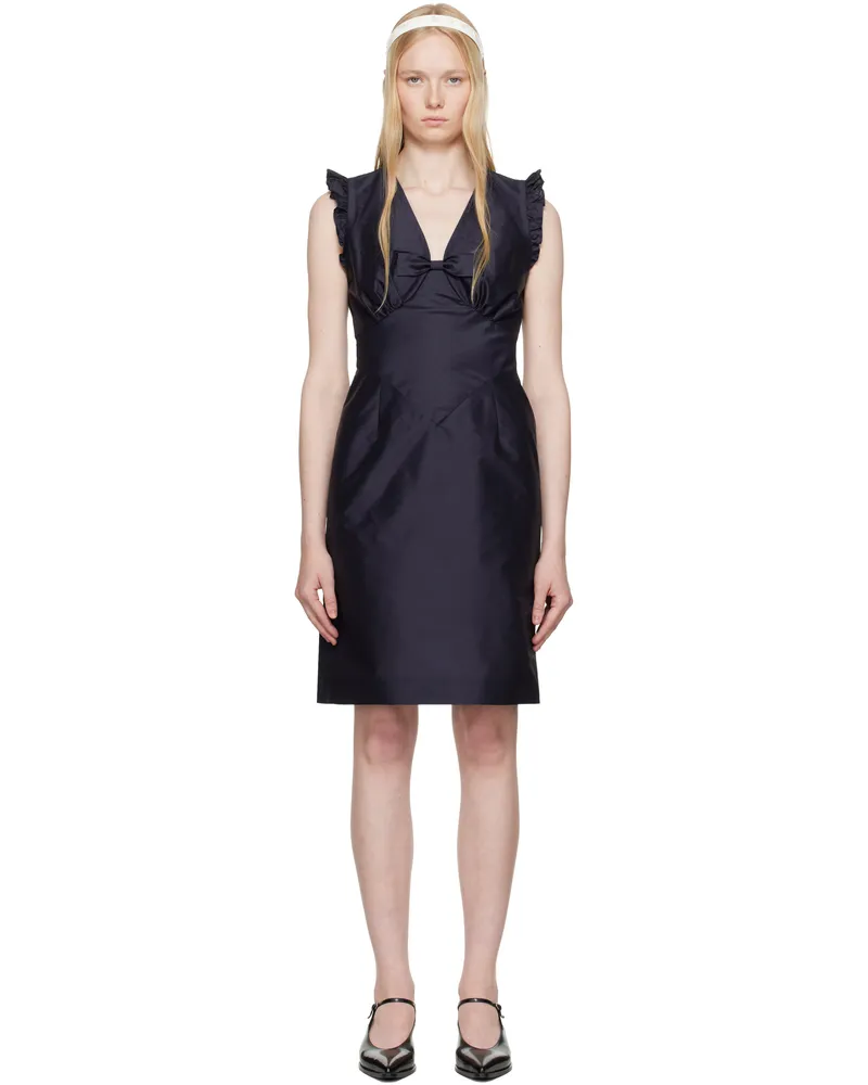 SHUSHU/TONG Navy Lace Flare Sleeve Midi Dress Na100