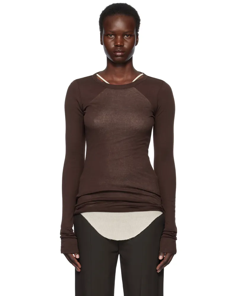 Rick Owens Brown Hollywood Rib LS T-shirt 14