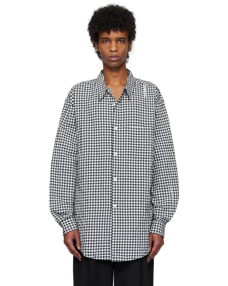 Marni Black & White Gingham Seersucker Long Sleeve Shirt Chn99
