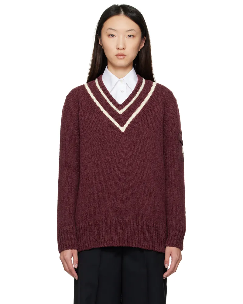 Moncler Burgundy Padded V-Neck Sweater 466