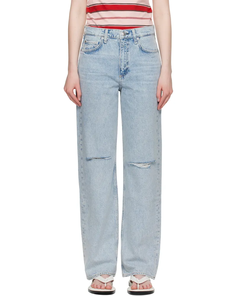 Rag & Bone Blue Straight Shea Relaxed High Rise Jeans Calhe