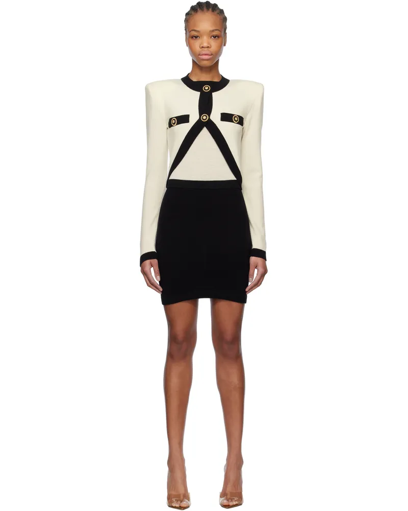 Balmain Off-White & Black Trompe L'oeil Knit Minidress Gau