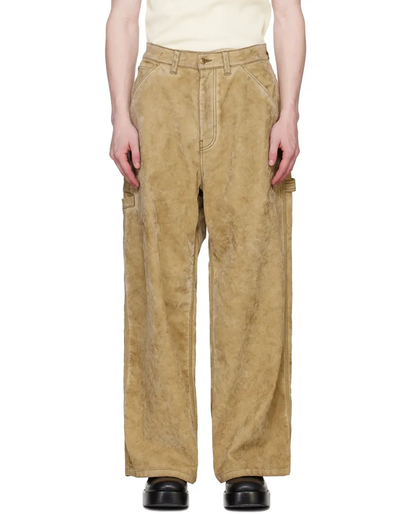 Alexander Wang Tan Rounded Carpenter Faux-Suede Jeans Weathered