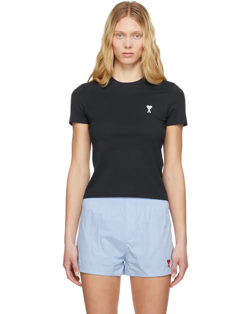 AMI Paris Navy Cotton Cropped T-shirt Night