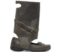Brown Ballet Flat Cutout Boots