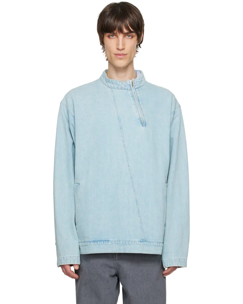 HGBB STUDIO Blue Diagonal Denim Jacket Sky